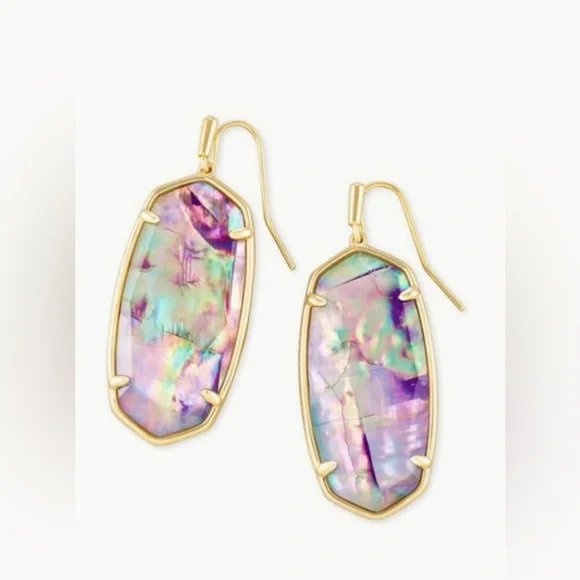 Kendra Scott Elle Drop Earrings, Reid Long Pendant | Lilac Abalone Set | Retired - Picture 4 of 10